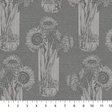 Grey Sunflowers Indelible by Anna Maria for Northcott Cotton 44"/45" Fabric Per Yard