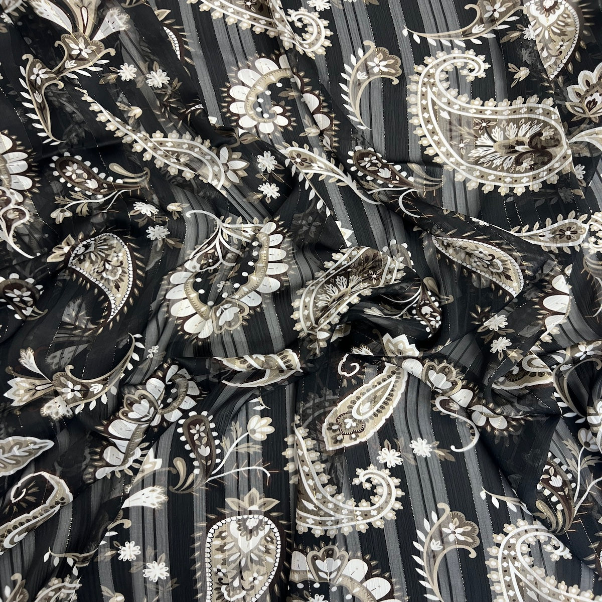 Paisley Print Metallic Stripe Chiffon Fabric