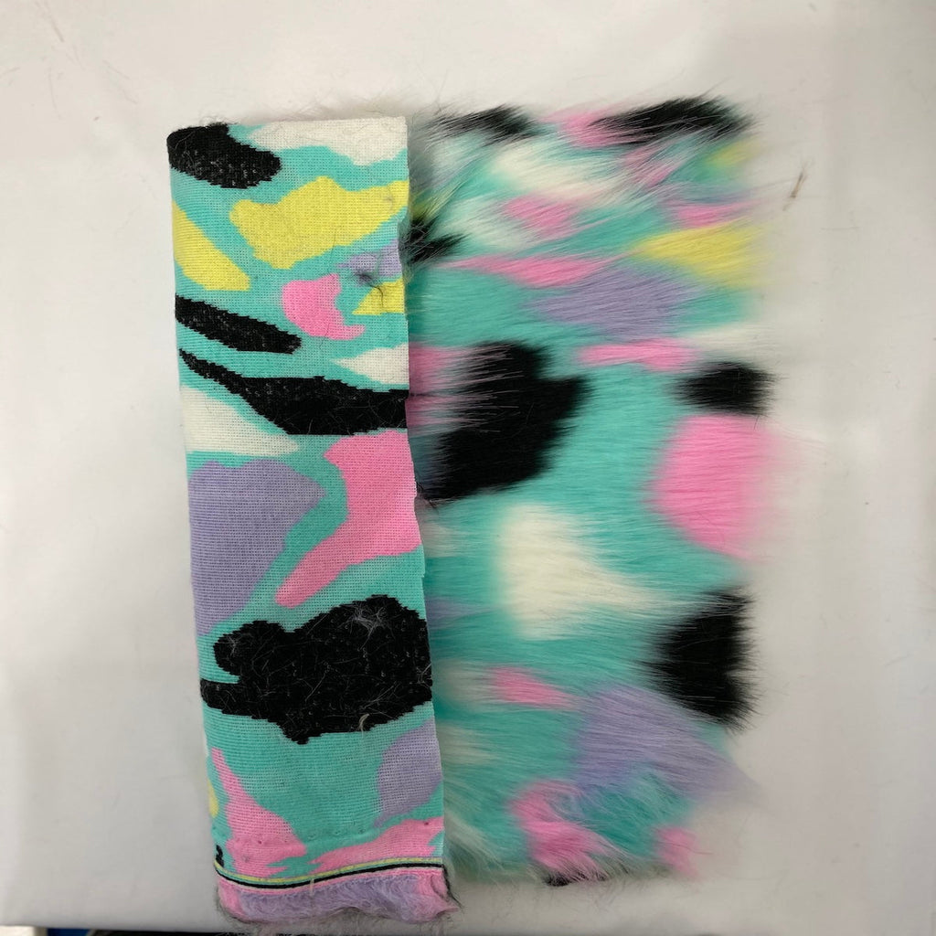Pastel Rainbow Patchwork Faux Fur Fabric