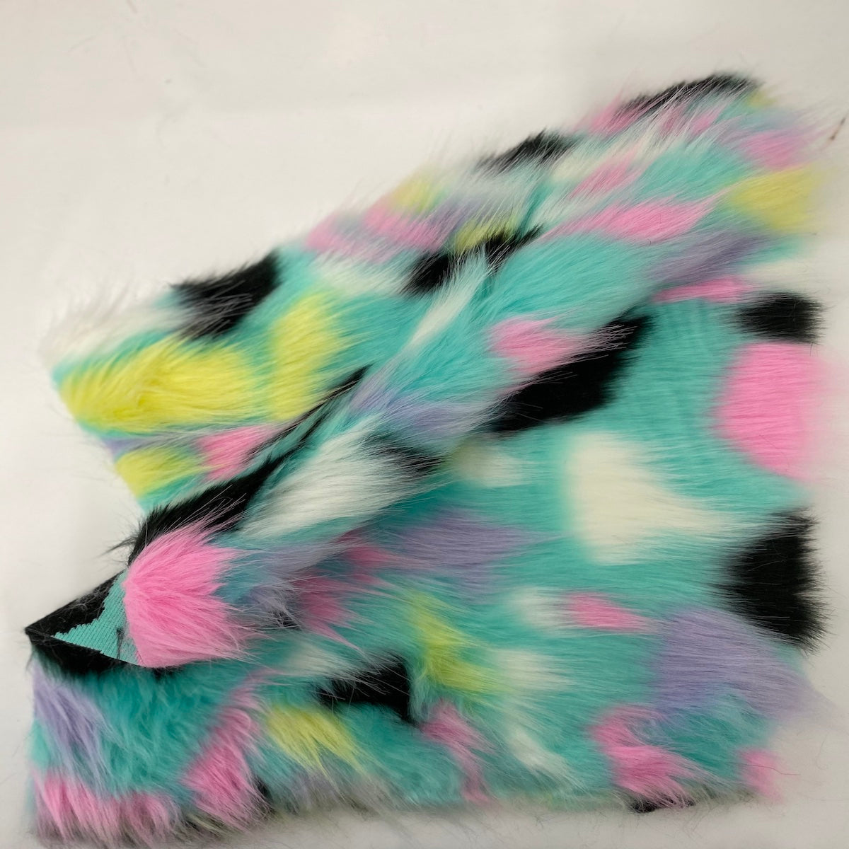 Pastel Rainbow Patchwork Faux Fur Fabric