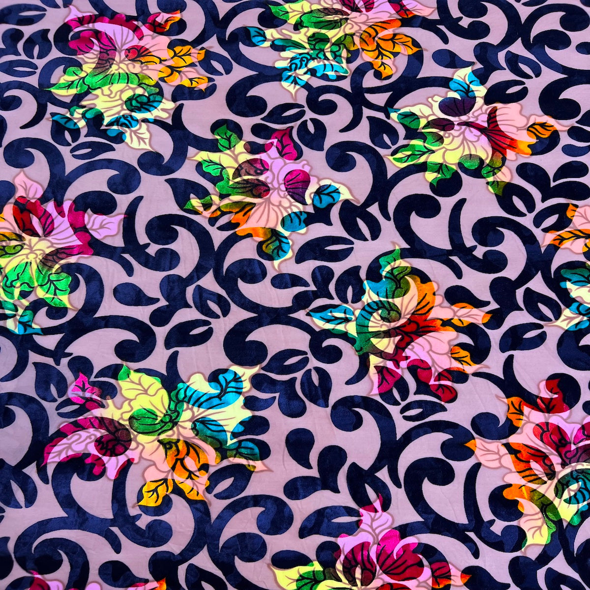 Bombay Multicolor Floral Burnout Stretch Velvet Fabric