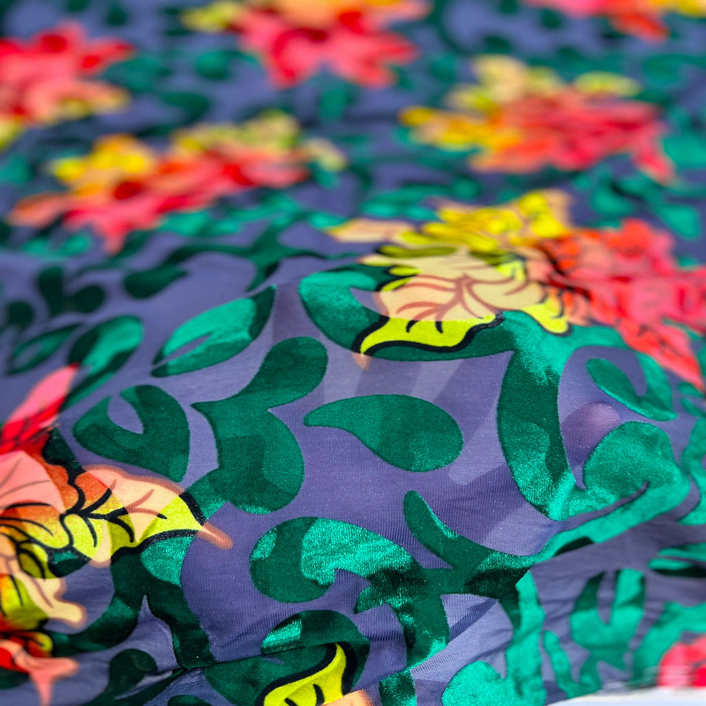 Bombay Multicolor Floral Burnout Stretch Velvet Fabric