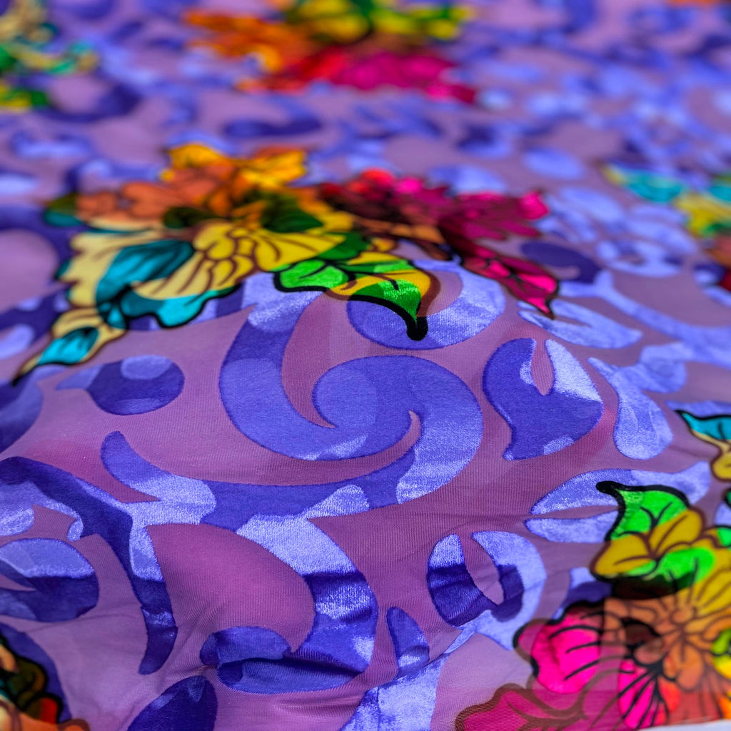 Bombay Multicolor Floral Burnout Stretch Velvet Fabric