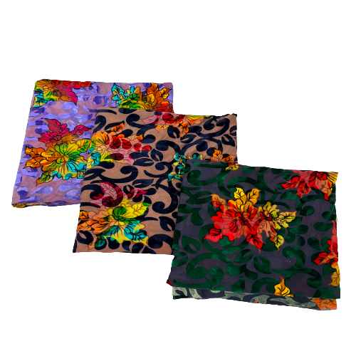 Bombay Multicolor Floral Burnout Stretch Velvet Fabric