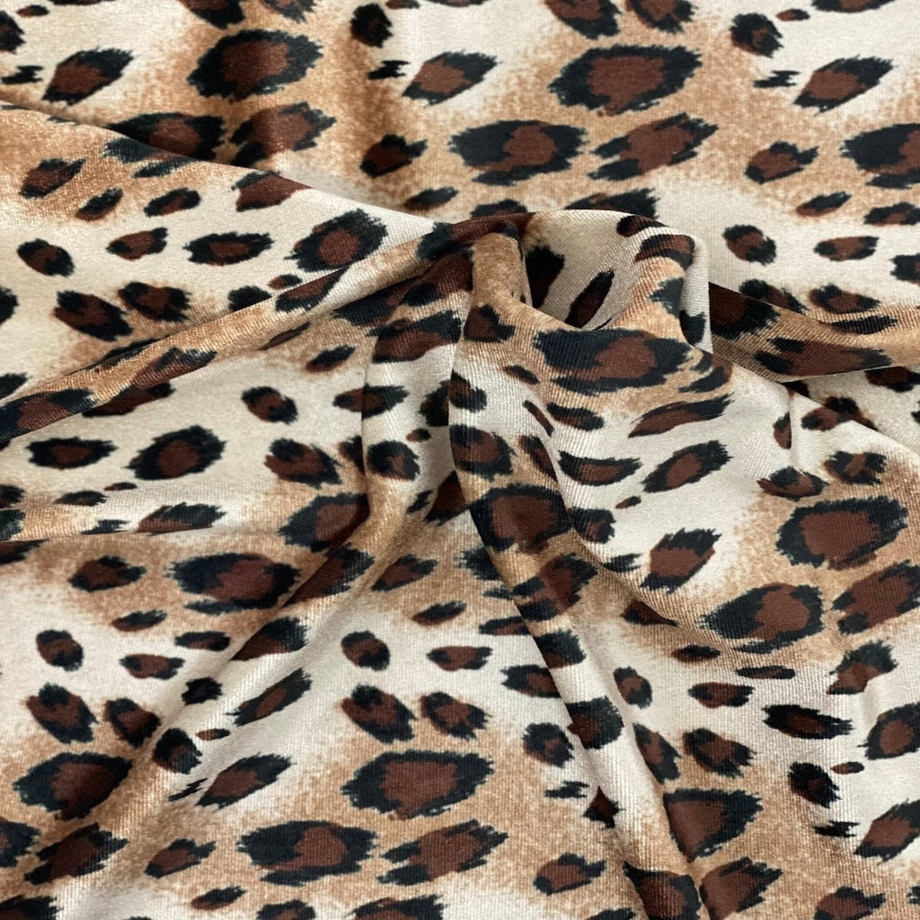 Leopard Print Stretch Velvet Fabric