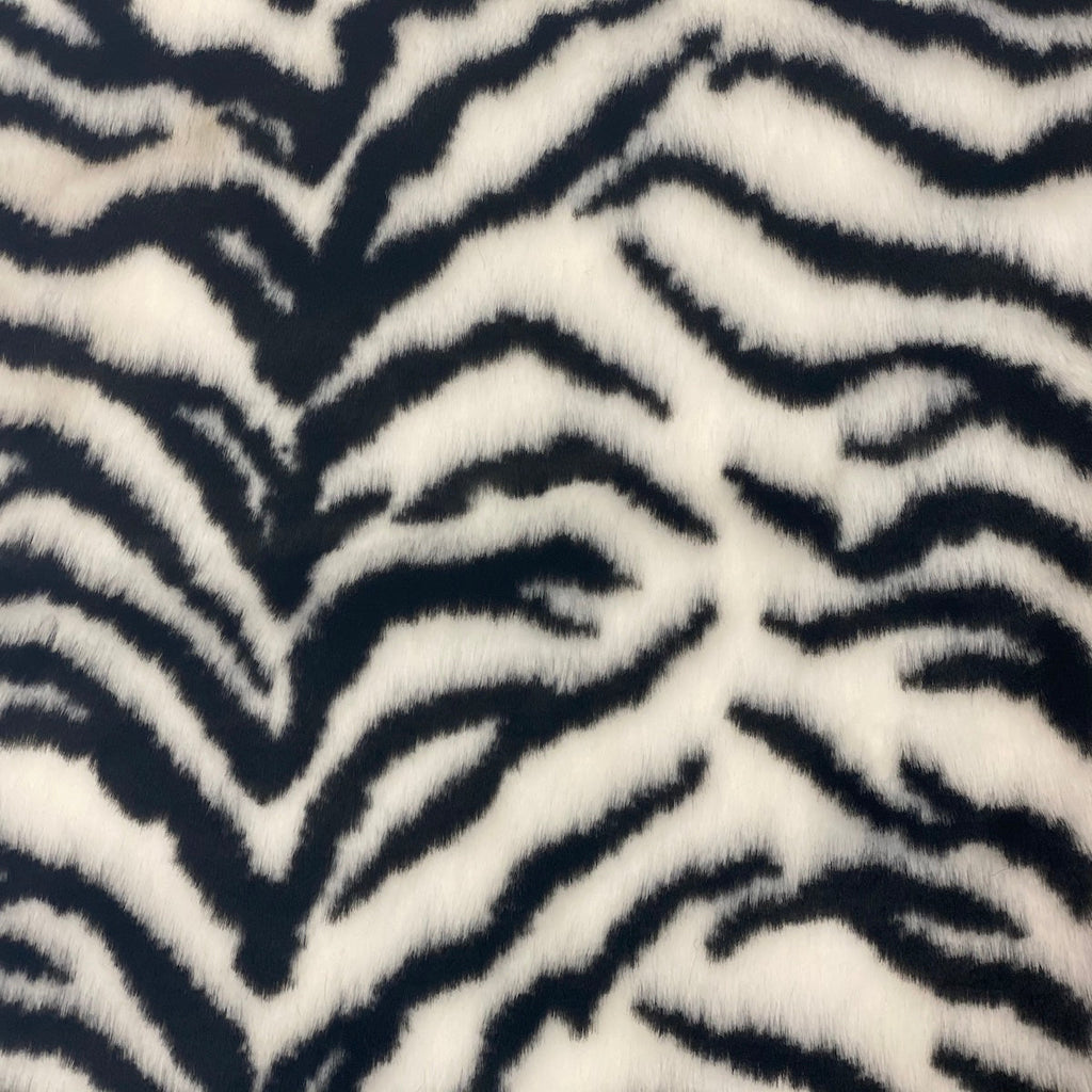 White Black Tiger Luxe Plush Faux Fur Fabric