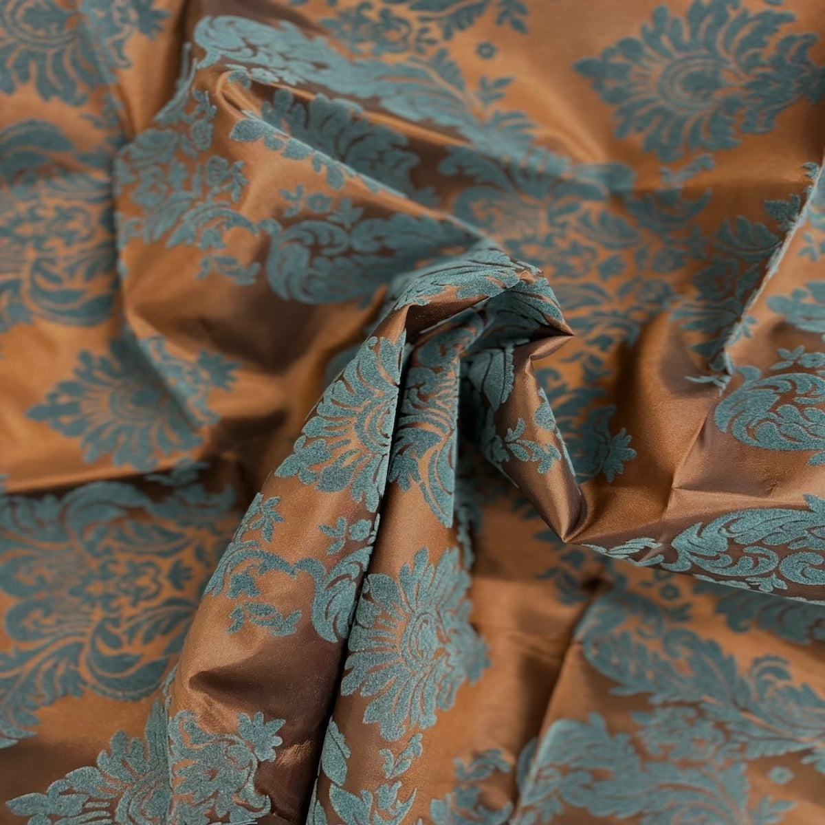 Damask Flocked Taffeta Fabric