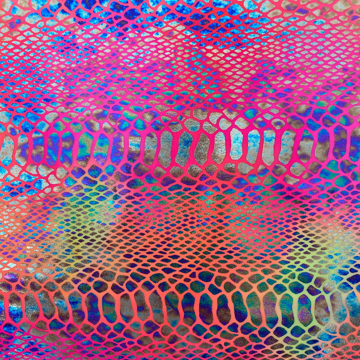 Holographic Tie Dye Taipan Snake Skin Nylon Spandex Fabric