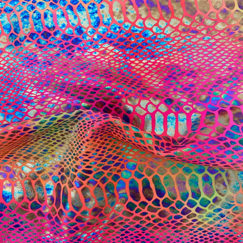Holographic Tie Dye Taipan Snake Skin Nylon Spandex Fabric