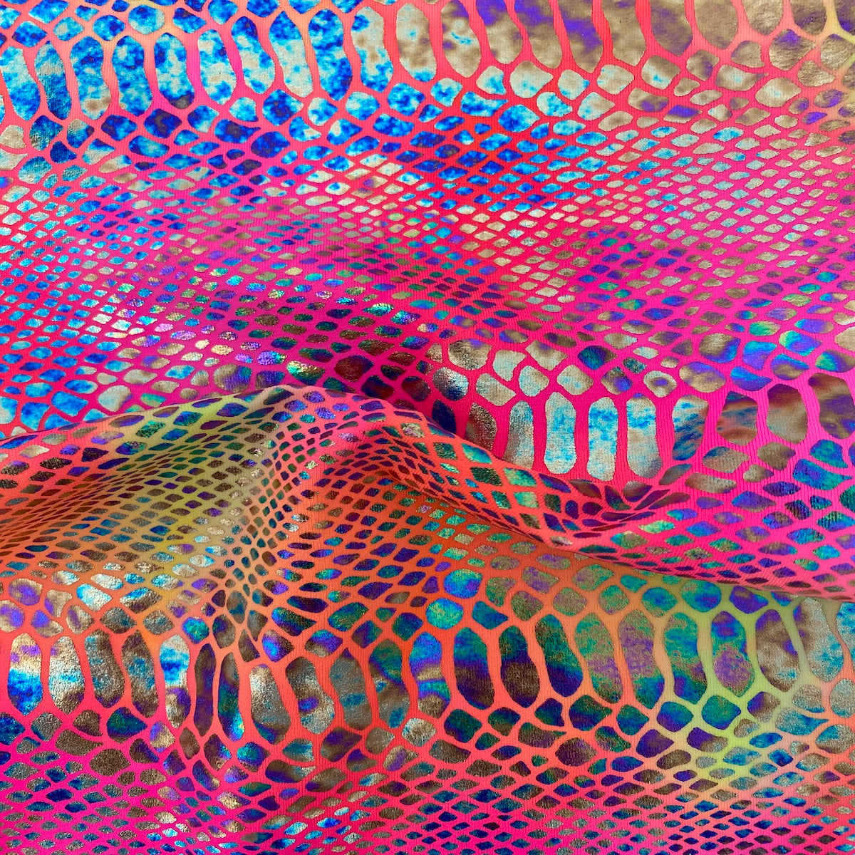 Holographic Tie Dye Taipan Snake Skin Nylon Spandex Fabric