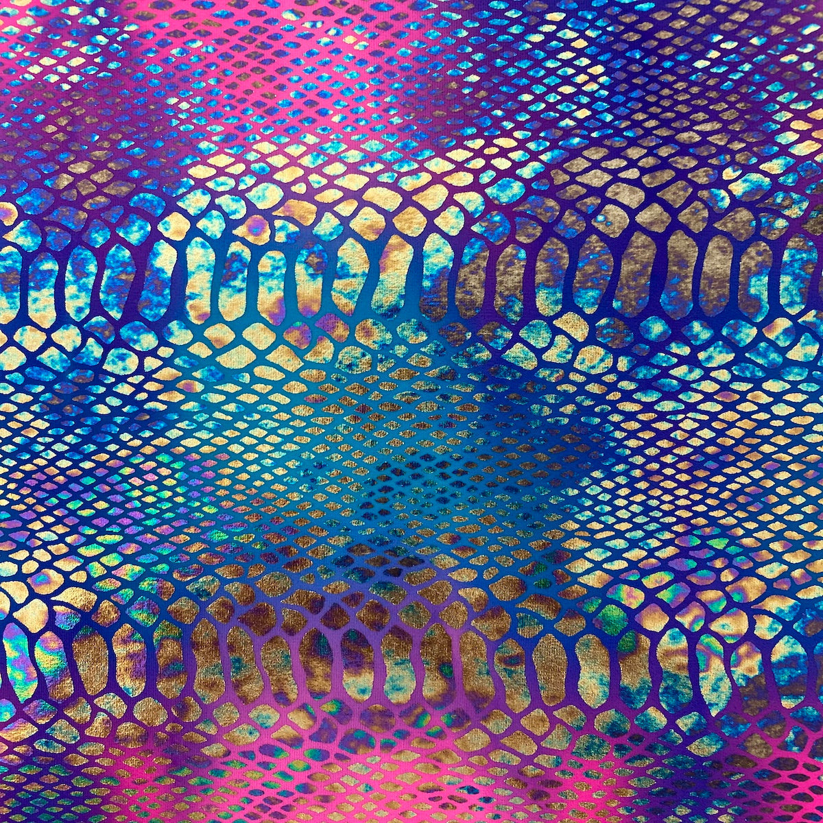Holographic Tie Dye Taipan Snake Skin Nylon Spandex Fabric