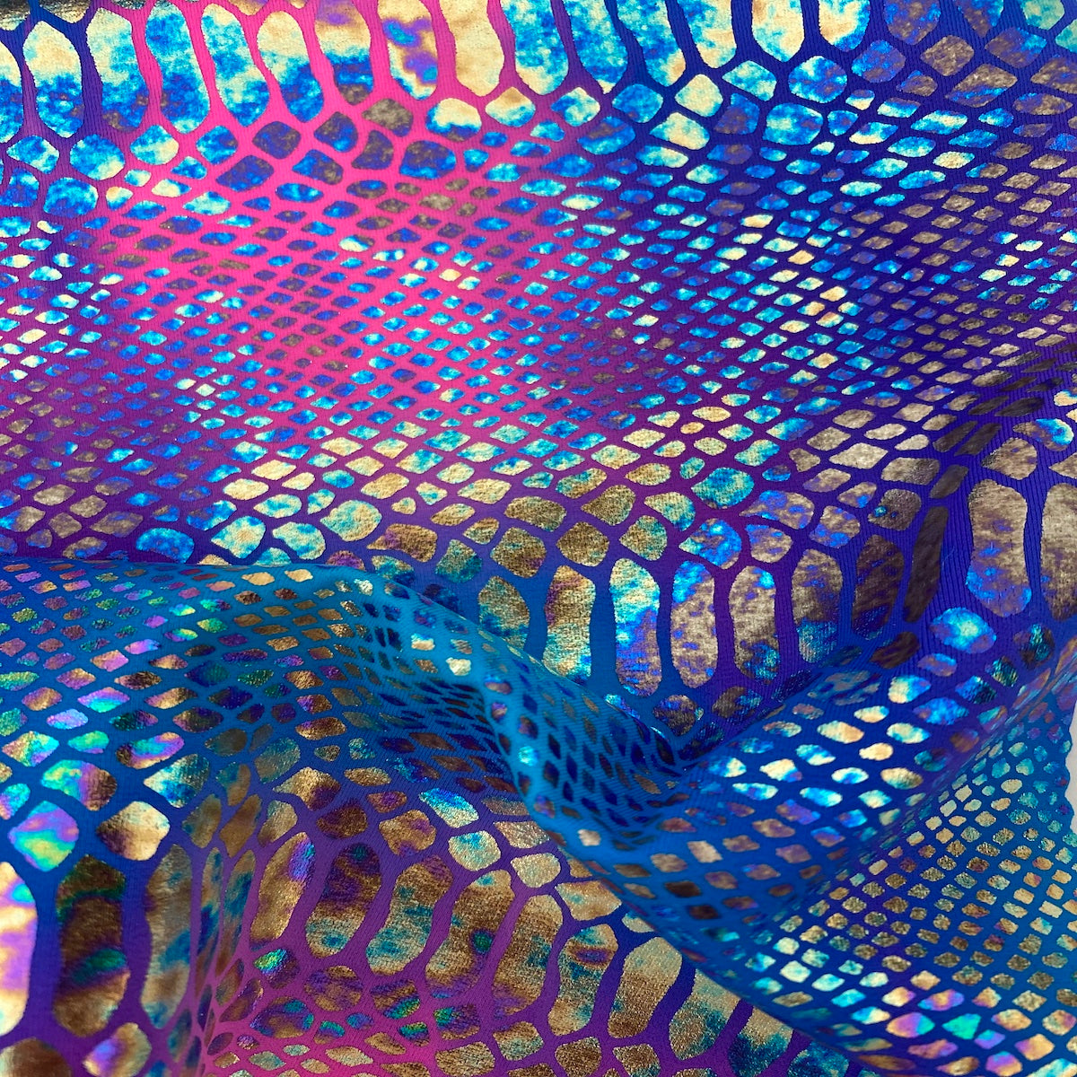 Holographic Tie Dye Taipan Snake Skin Nylon Spandex Fabric