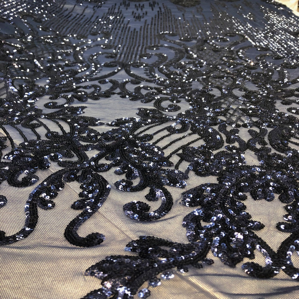 Alta Striped Damask Stretch Sequins Fabric