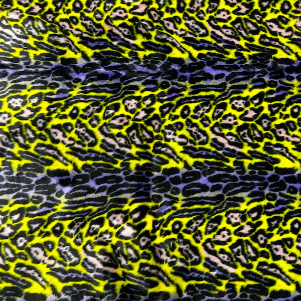 Multicolor Rainbow Leopard Print Faux Fur Fabric