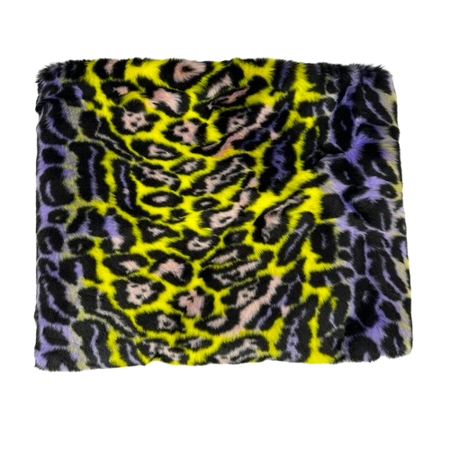 Multicolor Rainbow Leopard Print Faux Fur Fabric