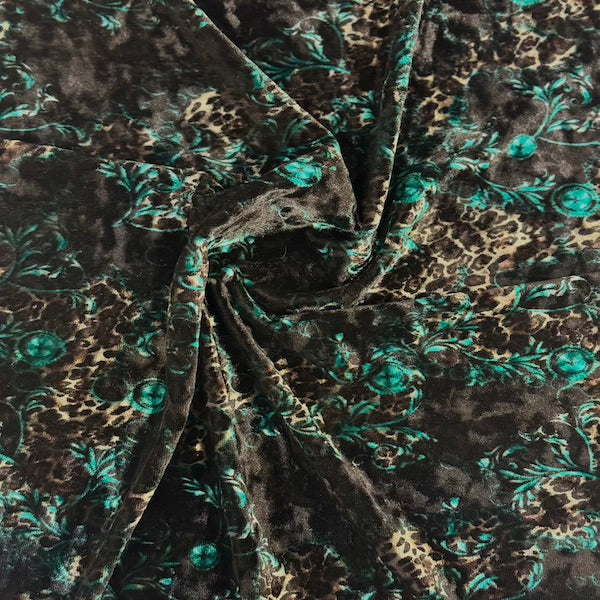 Camouflage Leopard Print Crushed Stretch Velvet Fabric
