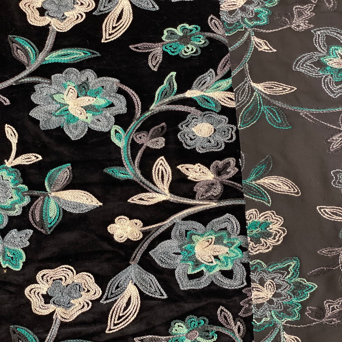 Briony Multicolor Floral Embroidered Stretch Velvet Fabric