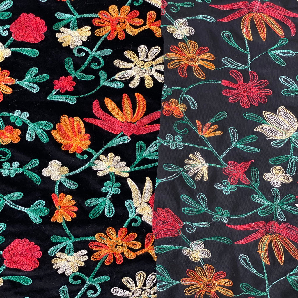Briony Multicolor Floral Embroidered Stretch Velvet Fabric