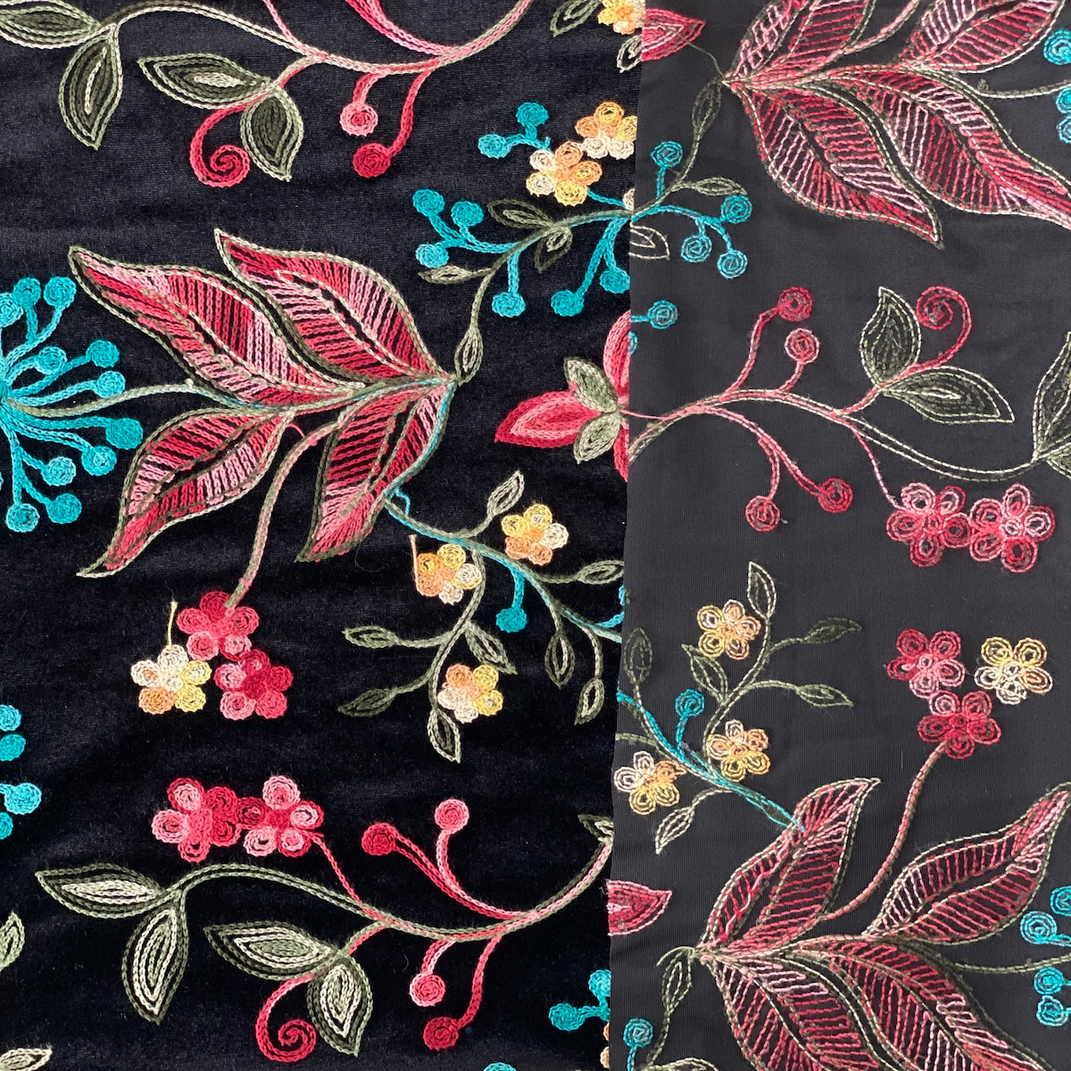 Briony Multicolor Floral Embroidered Stretch Velvet Fabric