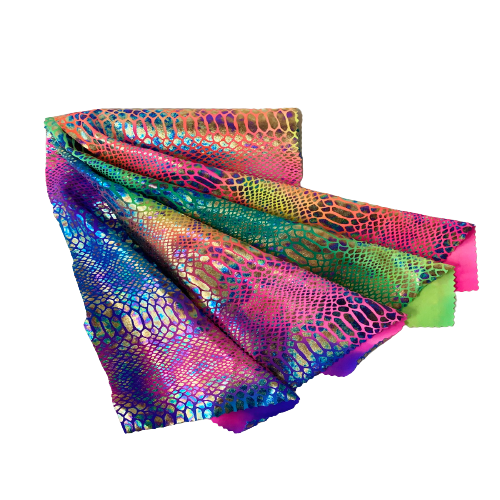 Holographic Tie Dye Taipan Snake Skin Nylon Spandex Fabric