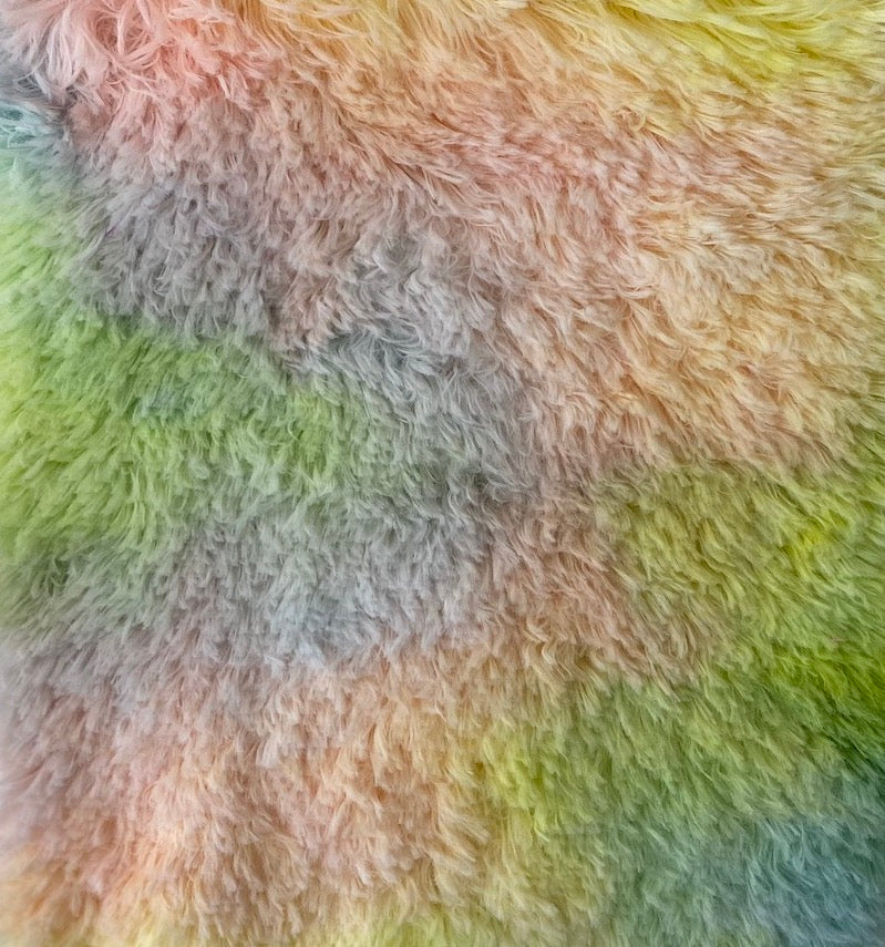 Rainbow Multi Color Dye Fuzzy Faux Fur Fabric