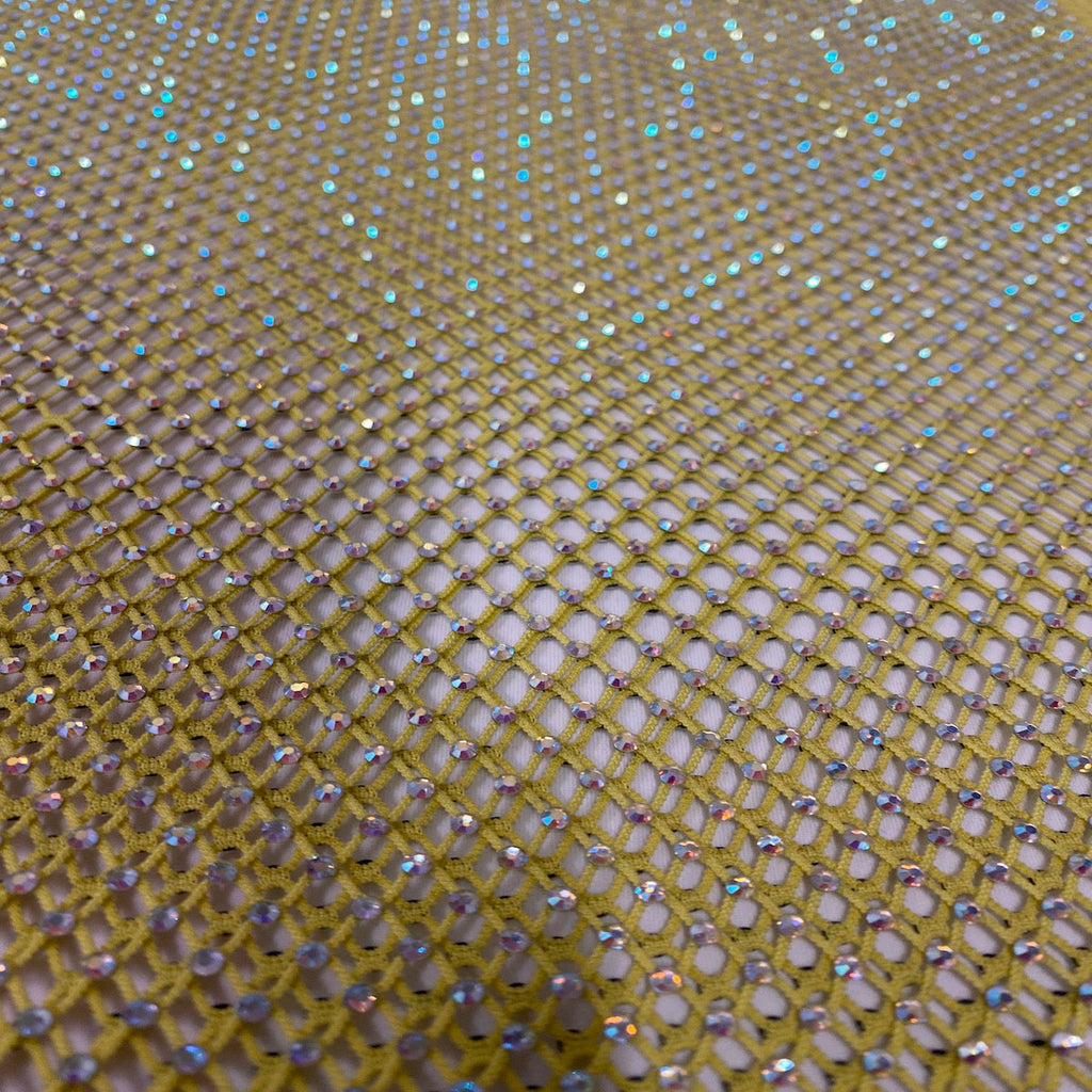 Serene Iridescent Rhinestone Fishnet Lace Fabric