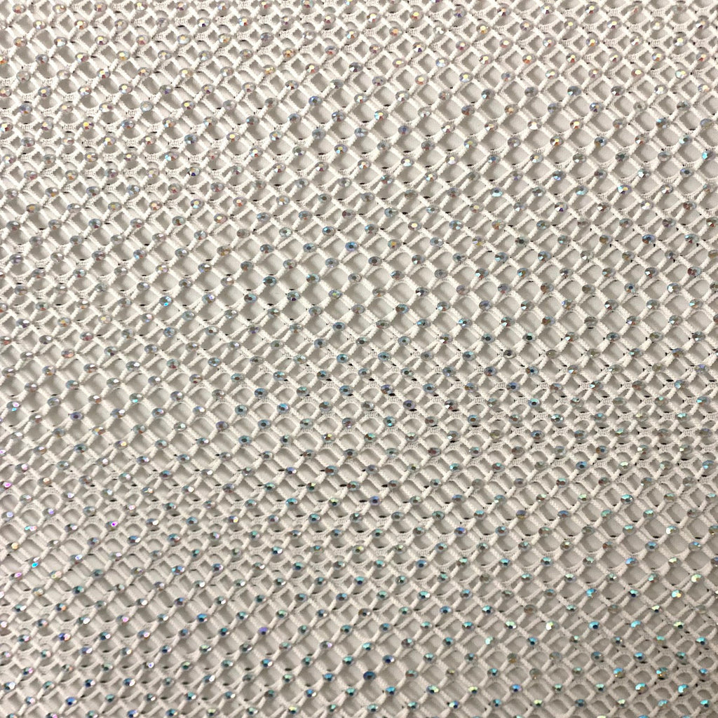 Serene Iridescent Rhinestone Fishnet Lace Fabric