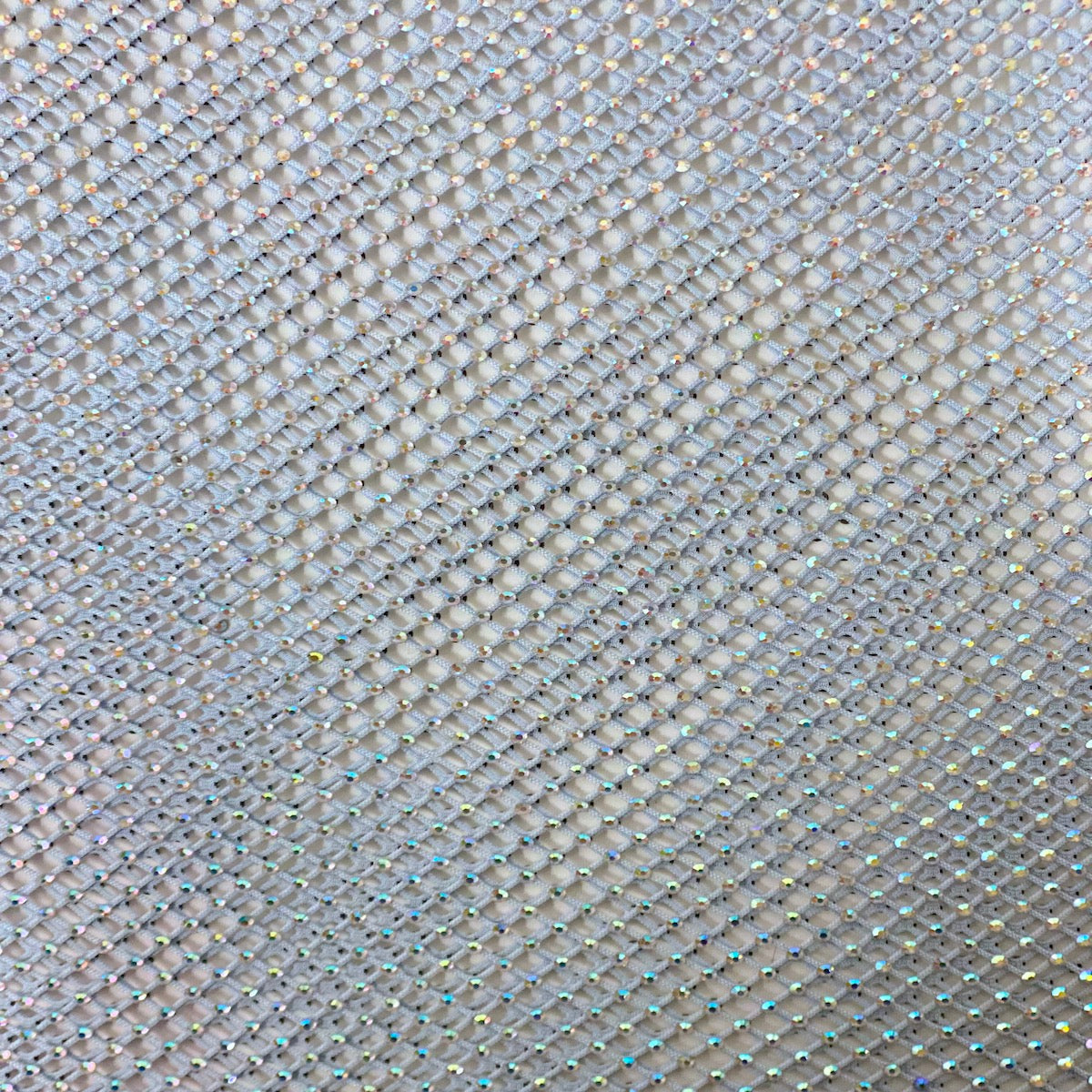 Serene Iridescent Rhinestone Fishnet Lace Fabric