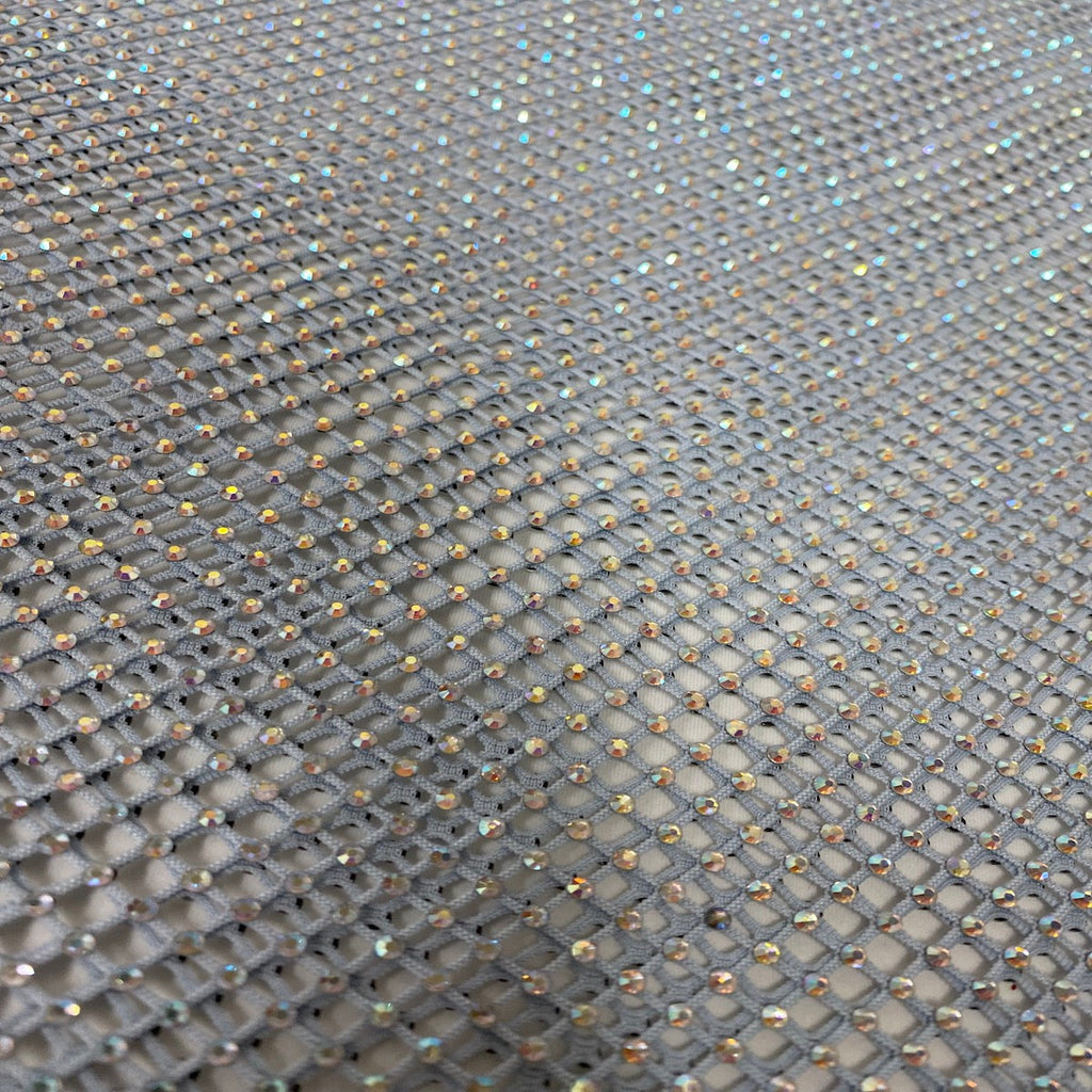 Serene Iridescent Rhinestone Fishnet Lace Fabric