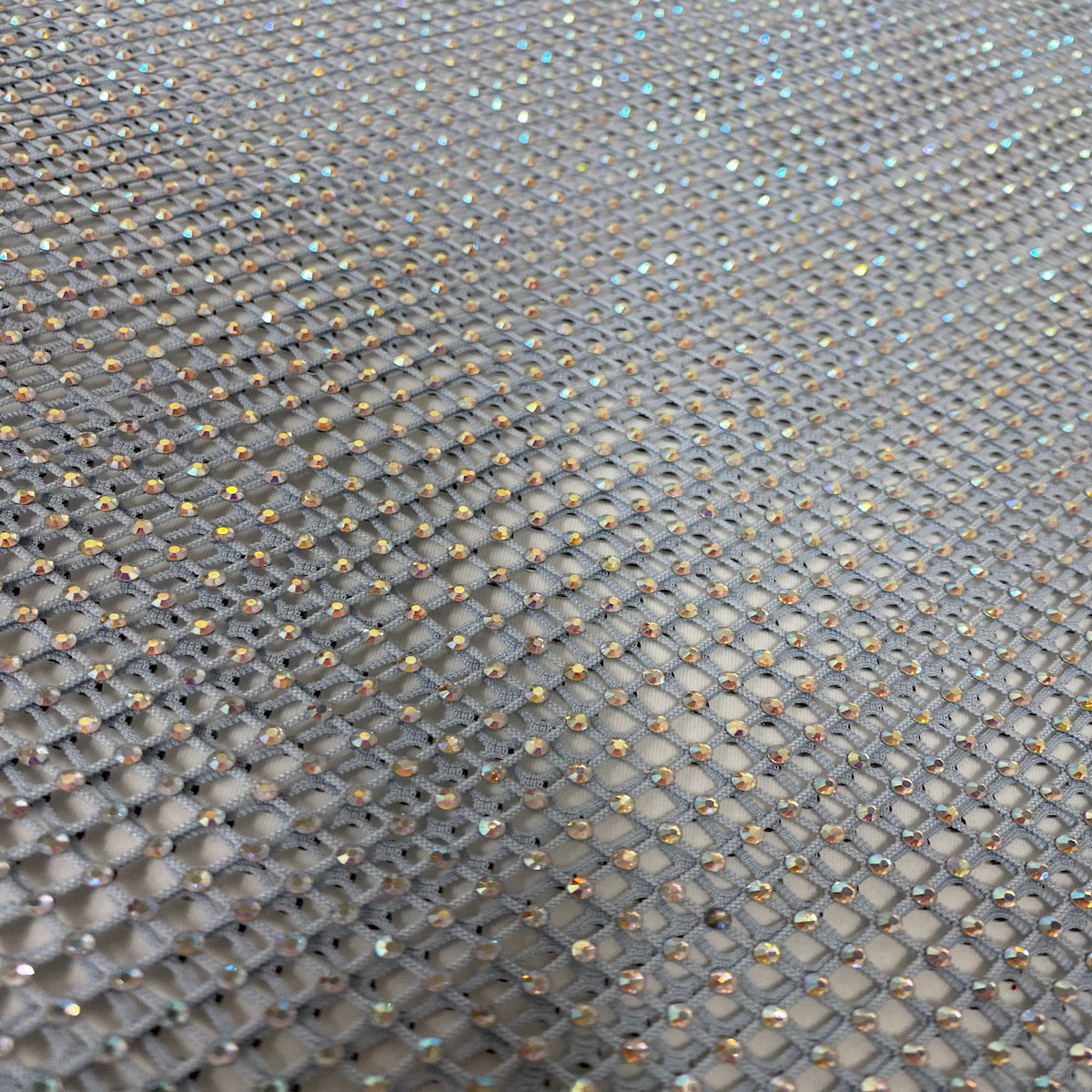 Serene Iridescent Rhinestone Fishnet Lace Fabric