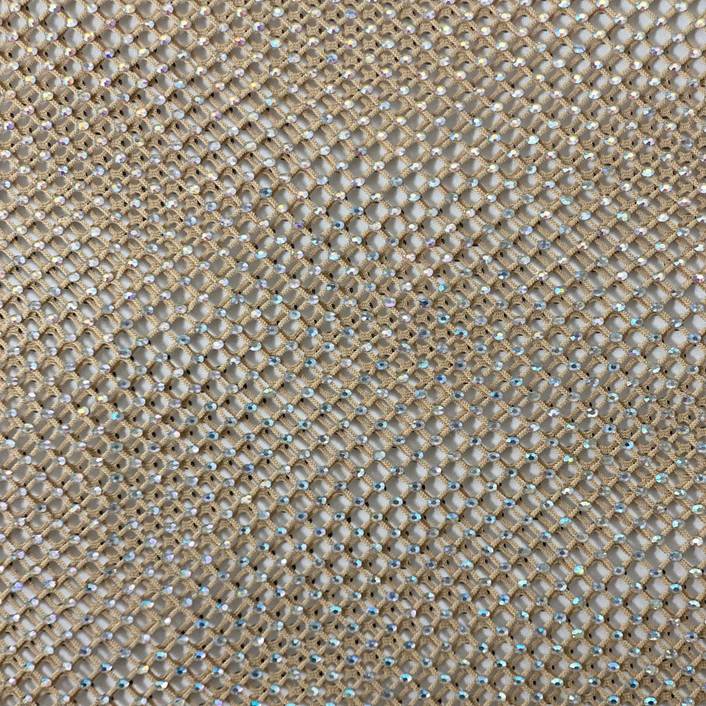 Serene Iridescent Rhinestone Fishnet Lace Fabric