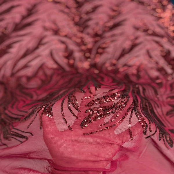 Ariba Floral Leaf Stretch Sequins Fabric