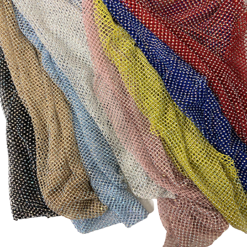 Serene Iridescent Rhinestone Fishnet Lace Fabric