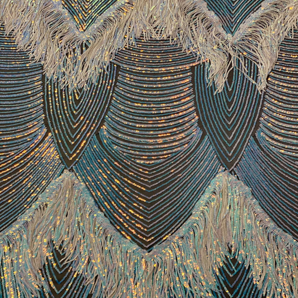 Flamingo Fringe Embroidered Stretch Sequin Fabric