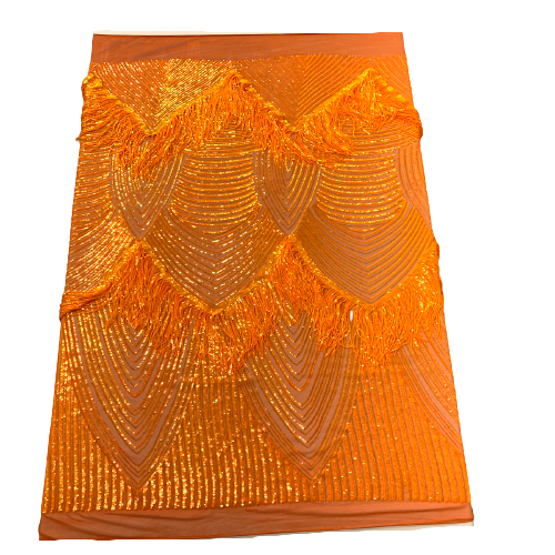 Flamingo Fringe Embroidered Stretch Sequin Fabric