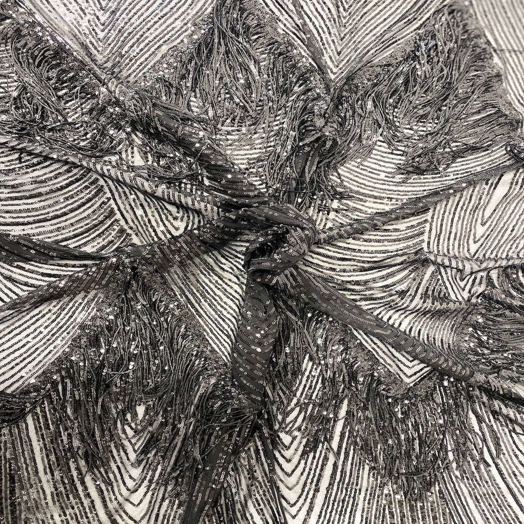 Flamingo Fringe Embroidered Stretch Sequin Fabric