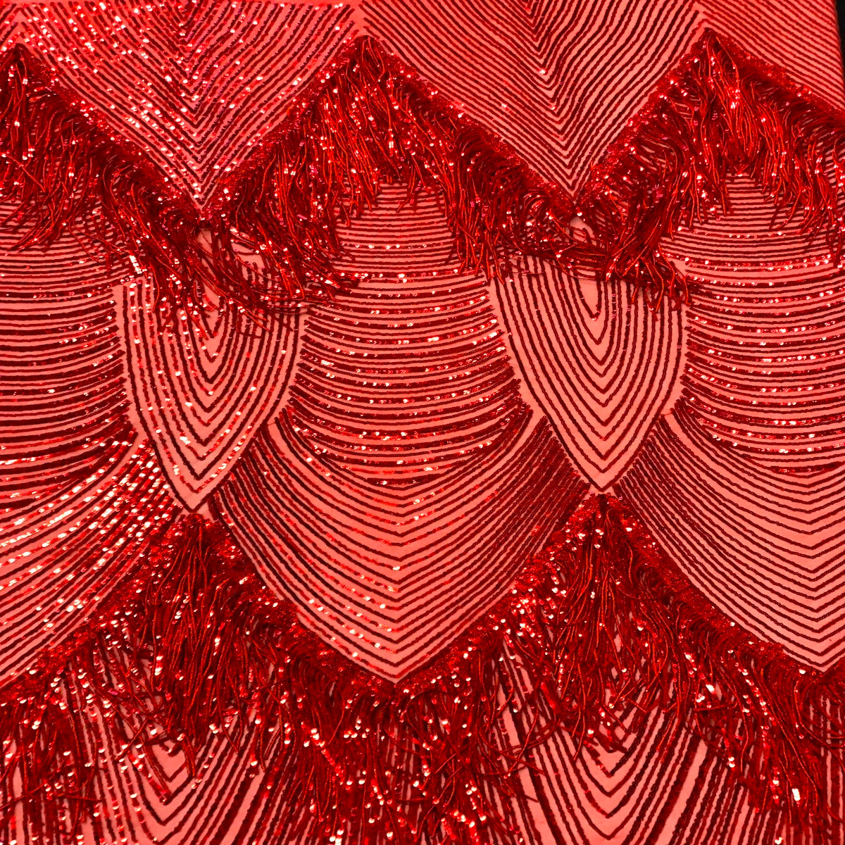 Flamingo Fringe Embroidered Stretch Sequin Fabric