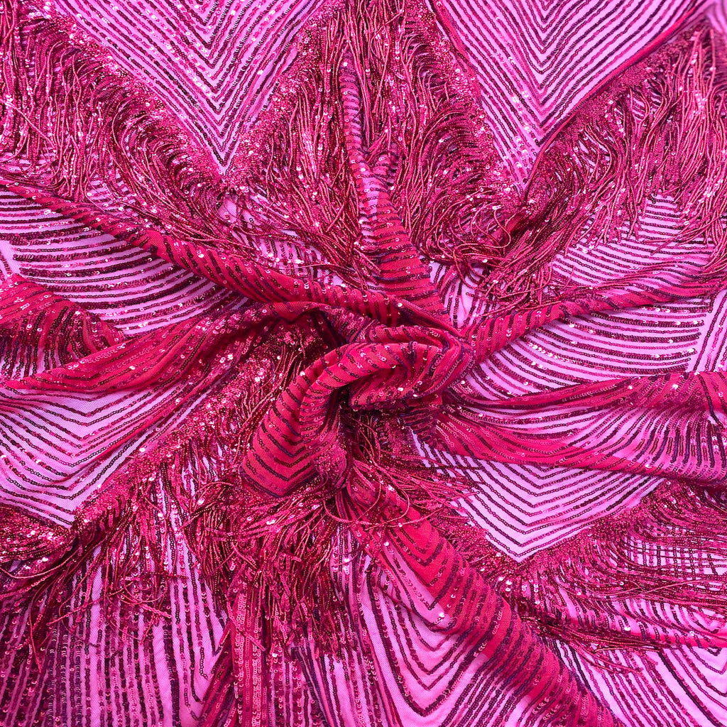 Flamingo Fringe Embroidered Stretch Sequin Fabric