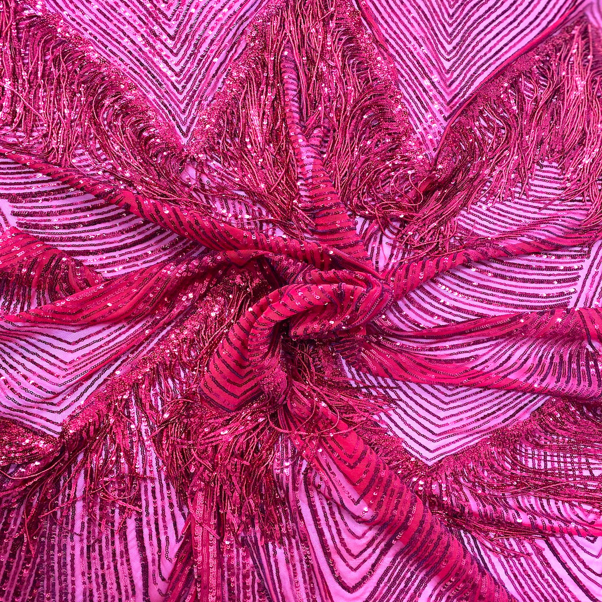 Flamingo Fringe Embroidered Stretch Sequin Fabric