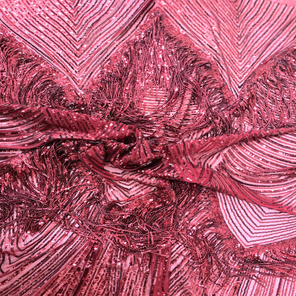 Flamingo Fringe Embroidered Stretch Sequin Fabric