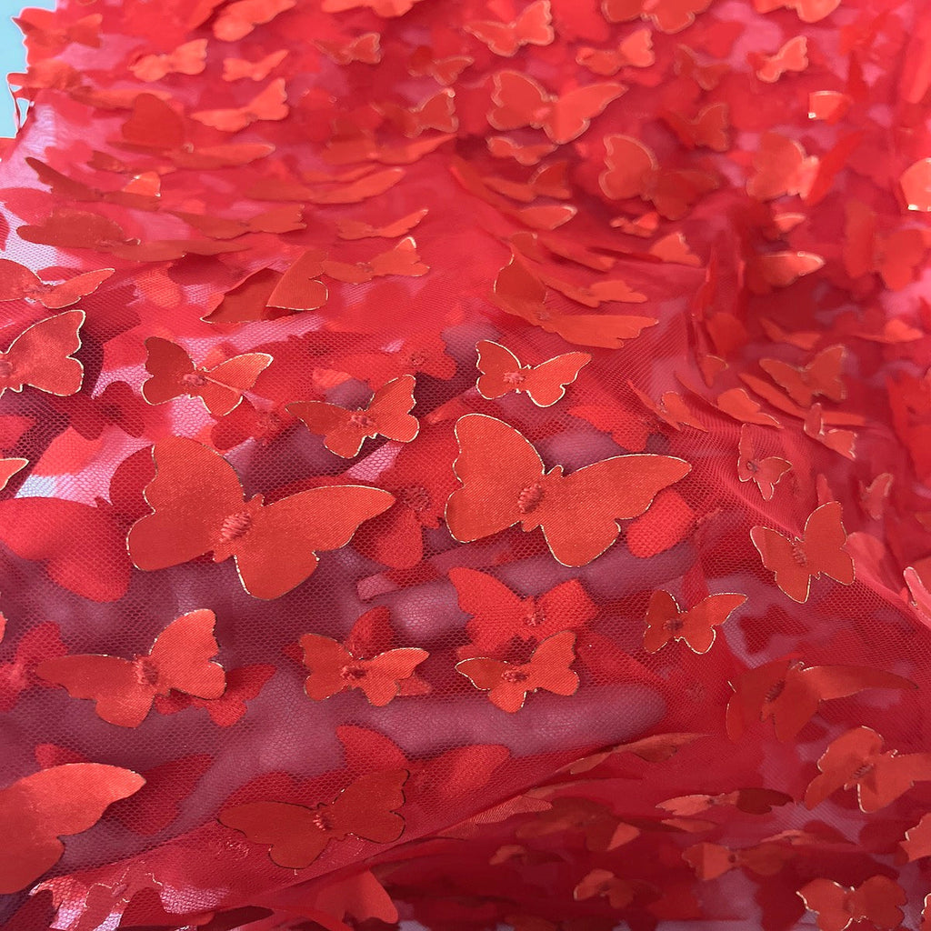 3D Butterfly Embroidered Satin Lace Fabric