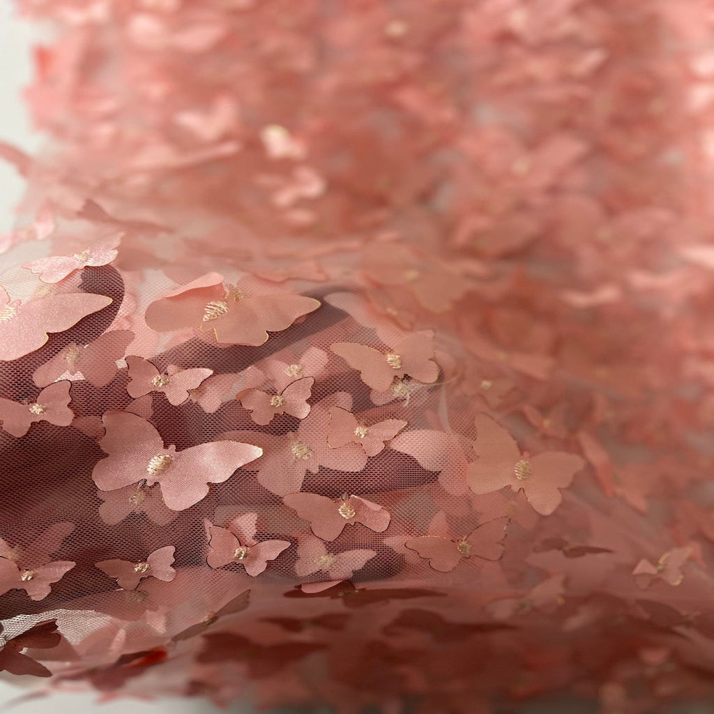 3D Butterfly Embroidered Satin Lace Fabric