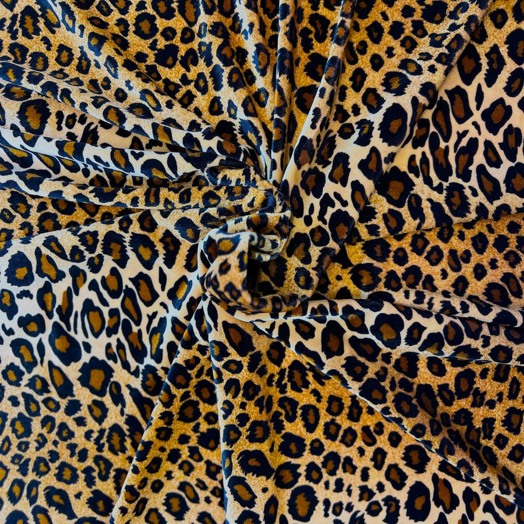 Leopard Print Stretch Velvet Fabric