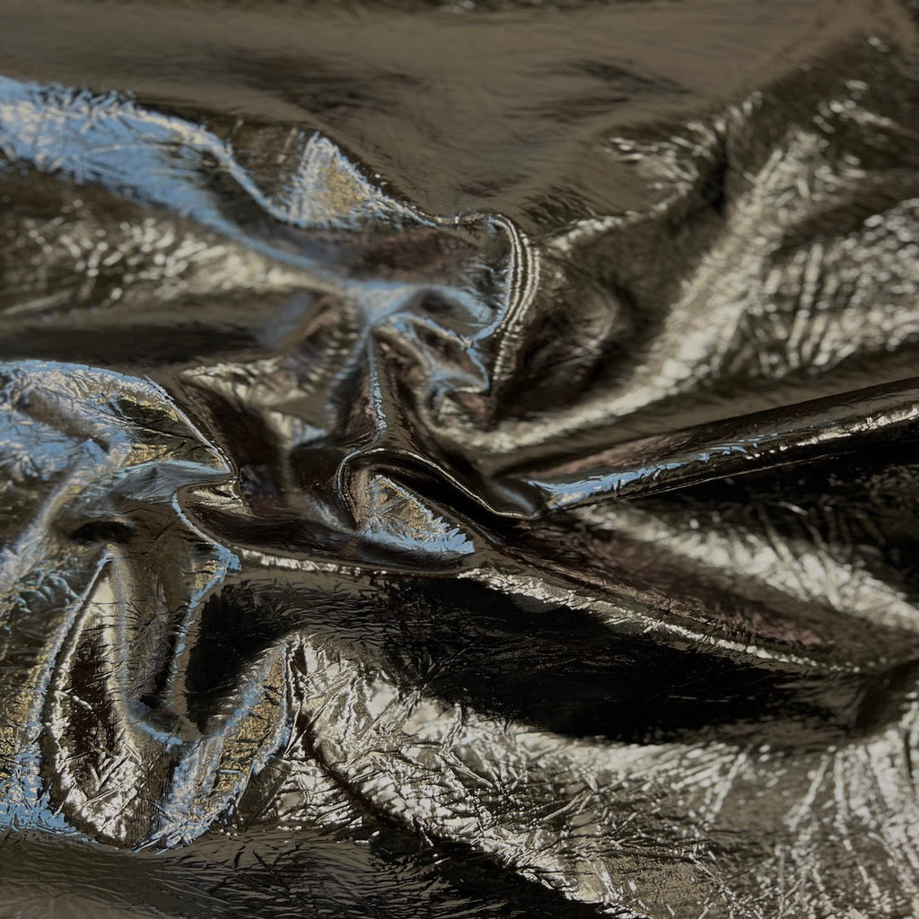 Crushed Distressed Foil Chrome Mirror Reflective Vinyl Fabric