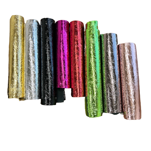 Crushed Distressed Foil Chrome Mirror Reflective Vinyl Fabric