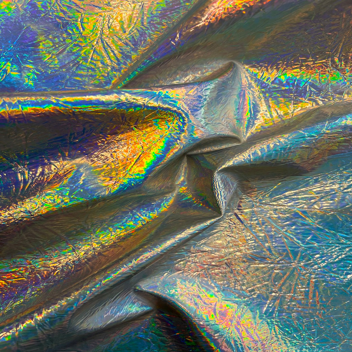 Crushed Distressed Foil Chrome Mirror Reflective Vinyl Fabric