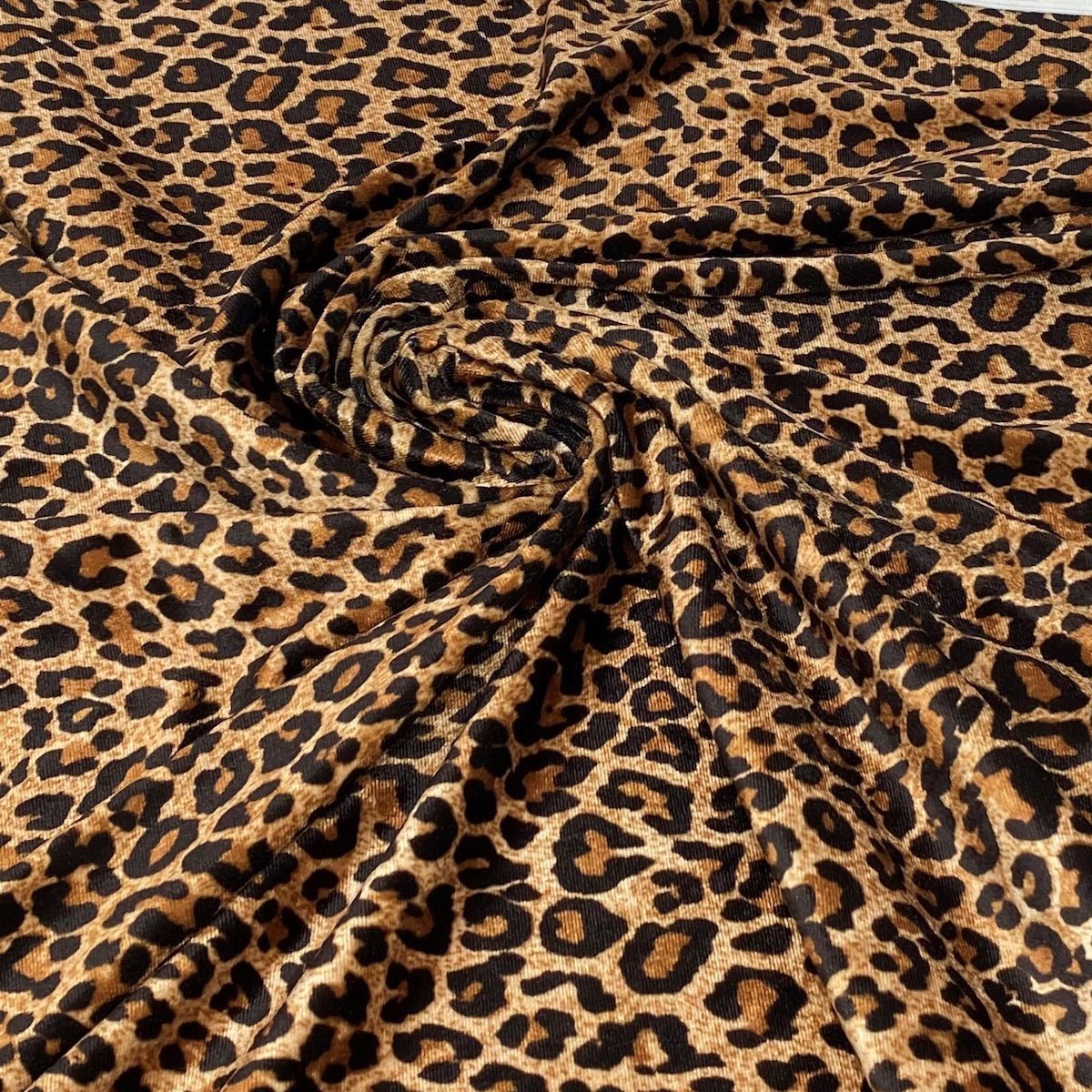 Leopard Print Stretch Velvet Fabric