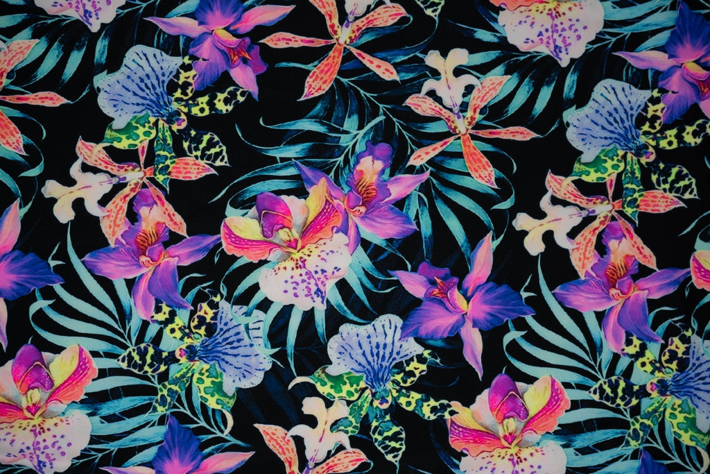 Irises and Palm Fronds Printed Spandex Fabric | CDW