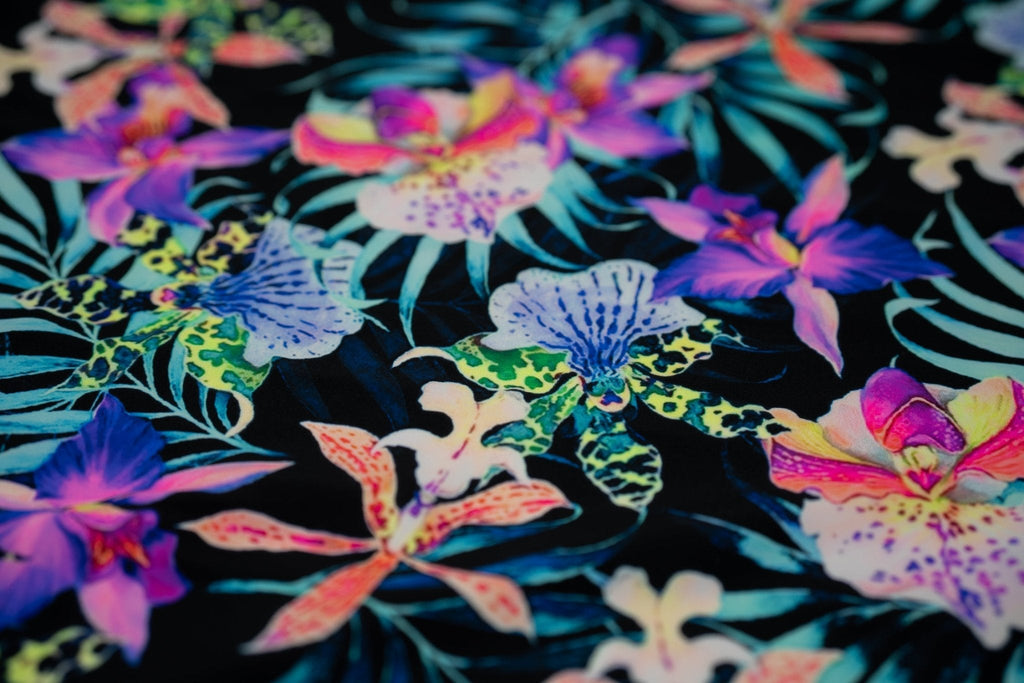 Irises and Palm Fronds Printed Spandex Fabric | CDW