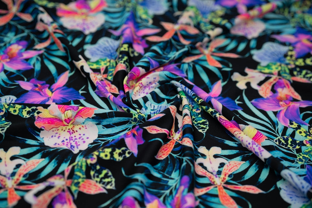 Irises and Palm Fronds Printed Spandex Fabric | CDW